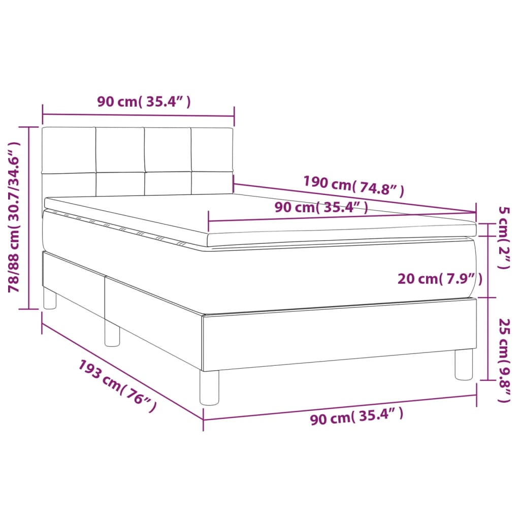 Cama Box Spring Con Colchón Y Led Tela Negro 90x190 Cm / Vetonek_4