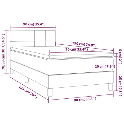 Cama Box Spring Con Colchón Y Led Tela Negro 90x190 Cm / Vetonek_4