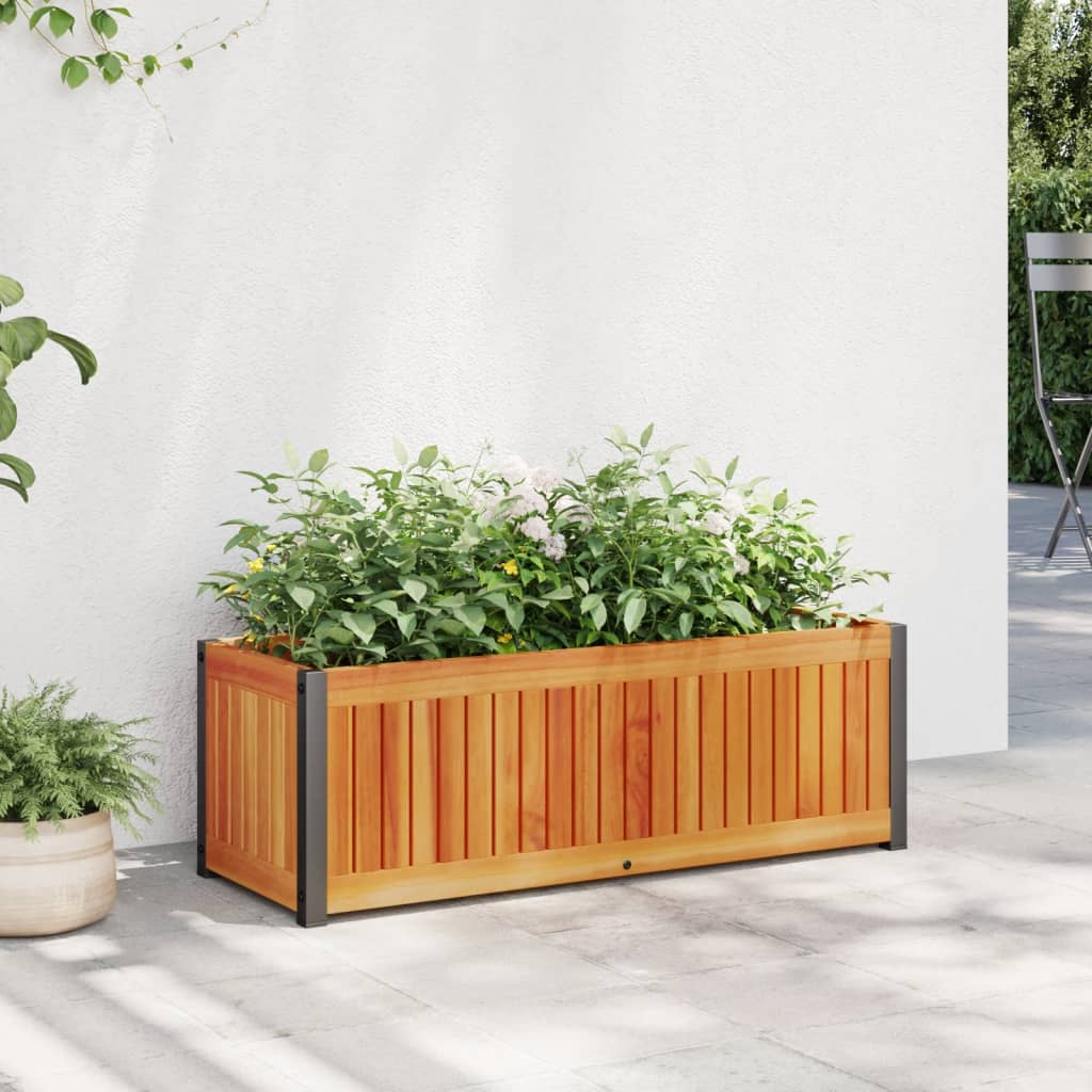 Jardinera De Madera Maciza De Acacia Y Acero 80x30x27,5 Cm_1