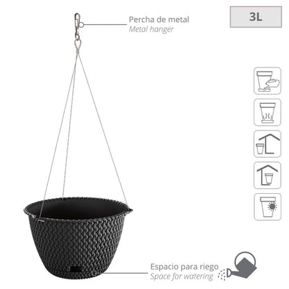 2x Maceta Redonda Colgante 3l Prosperplast Splofy De Plastico En Color Antracita, Ø23 X 14,5 Cm_1