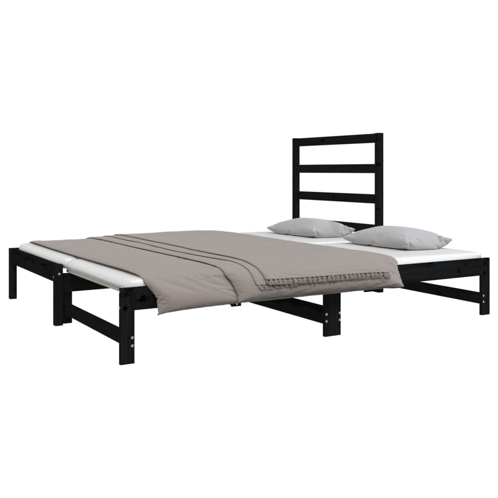 Sofá Cama Extraíble Madera Maciza De Pino Negro 2x(90x190) Cm / Vetonek_5