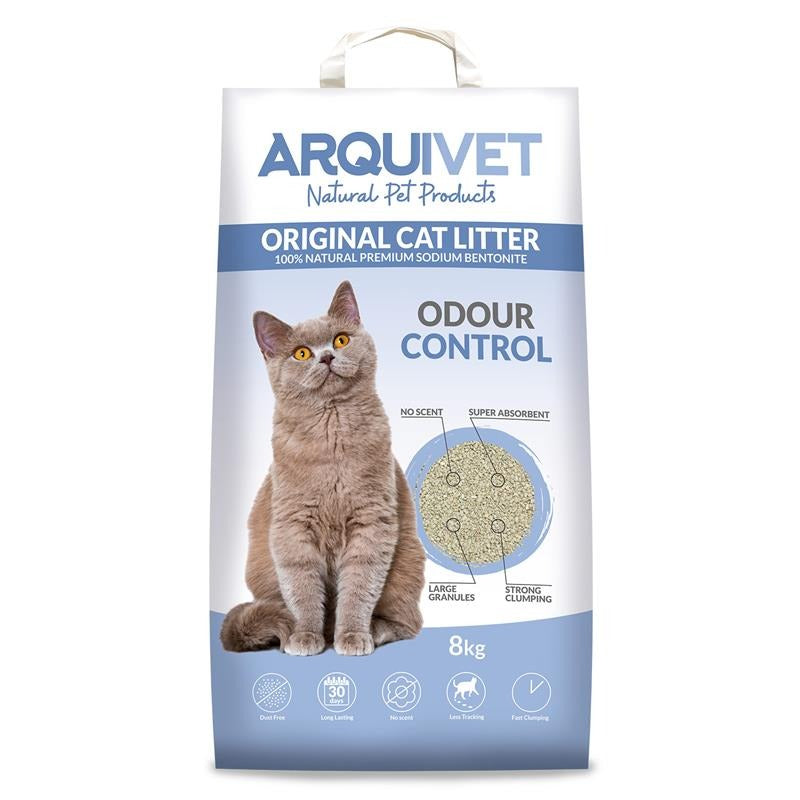 Controlo de odores de areia para gatos original Arquivet 8 kg areia aglomerante de bentonite