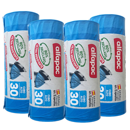 80% Reciclado 4 Rollos De 15 Bolsas De Basura  30l Con Autocierre