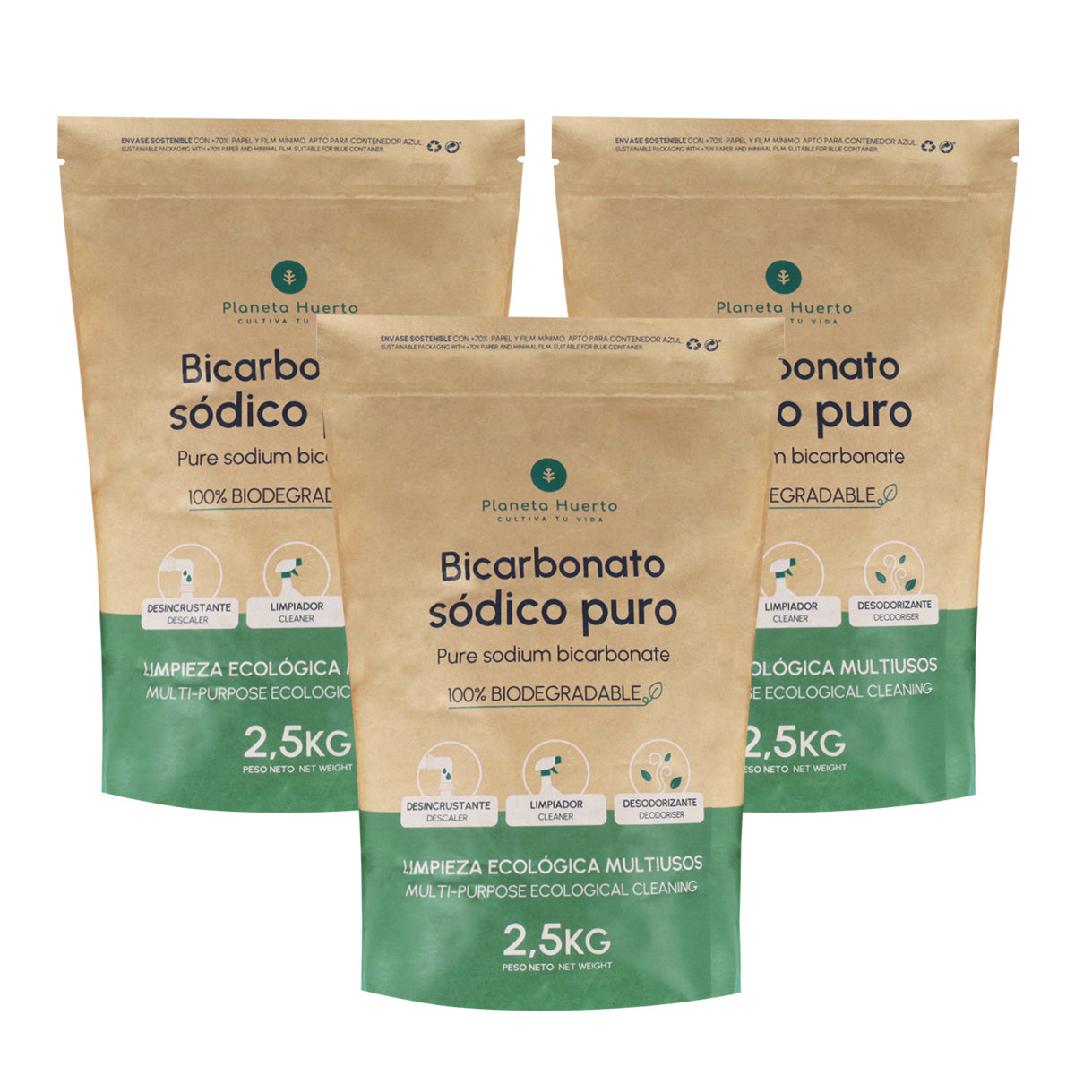 Embalagem 3x Planeta Huerto Bicarbonato de Sódio 2,5 Kg