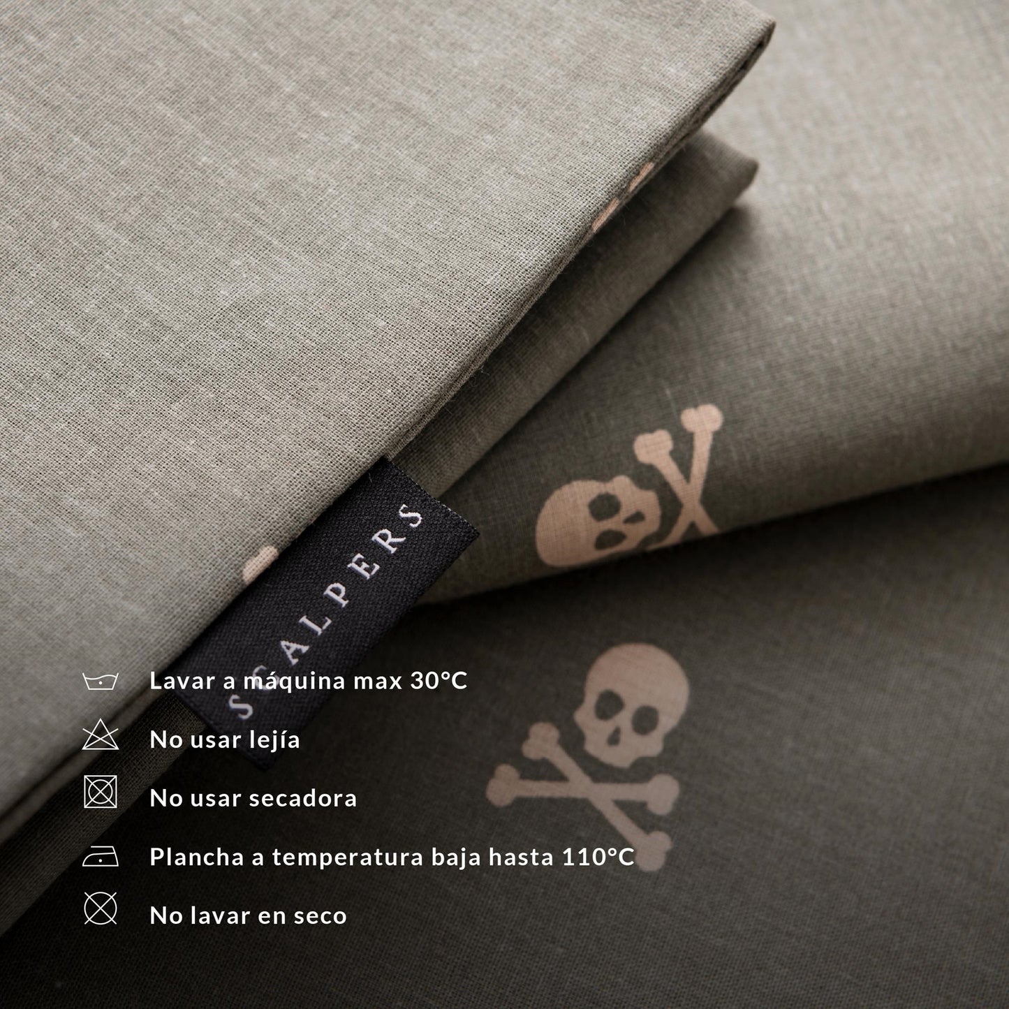 Set Cama (funda Nórdica 250x230cm + 2 Fundas Almohada 50x85cm) 100% Algodón 144tc Beige & Khakhi Calaveras Scalpers Home