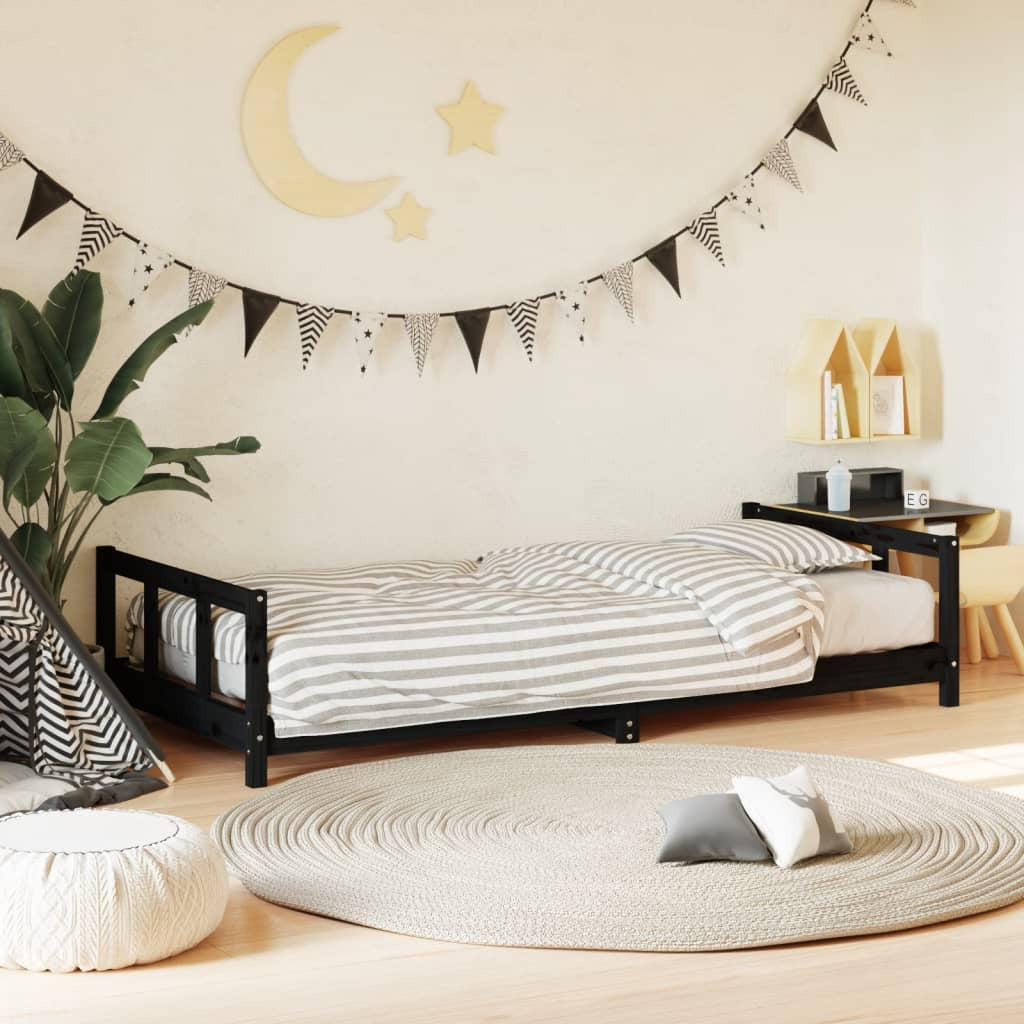 Vidaxl Estructura De Cama Para Niños Madera De Pino Negro 90x200 Cm_1