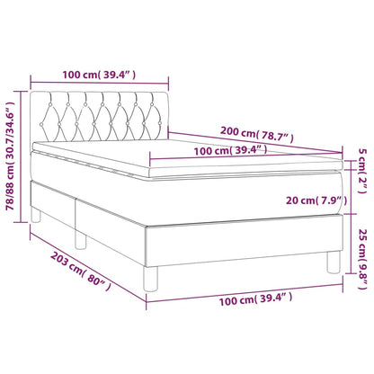 Cama Box Spring Colchón Y Luces Led Tela Gris Taupe 100x200 Cm / Vetonek_1