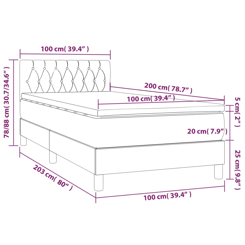 Cama Box Spring Con Colchón Y Led Tela Azul 100x200 Cm / Vetonek_5
