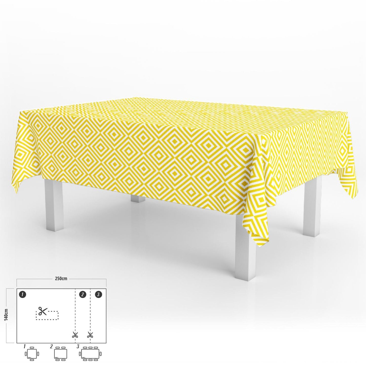 Mantel Hule Rectangular Rombos Amarillos Impermeable Antimanchas Pvc 140x250 Cm.  Recortable Uso Interior Y Exterior_0