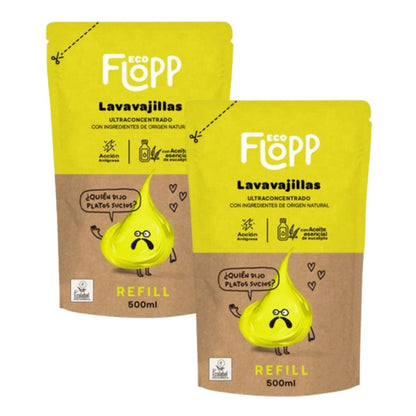 Pack de 2 recargas Flopp 500ml Ultra Concentrado ECO para máquina de lavar louça