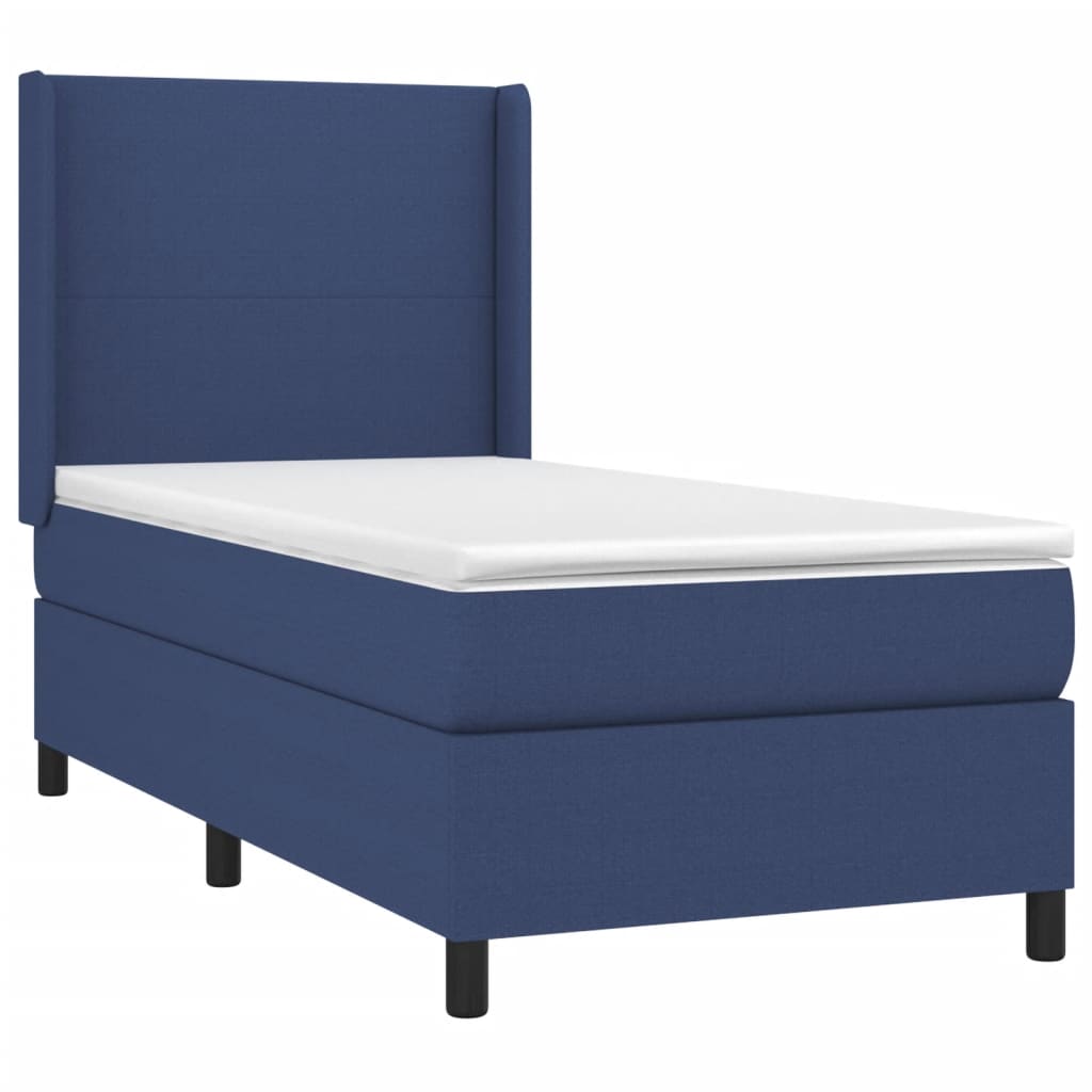 Cama Box Spring Colchón Y Luces Led Tela Azul 90x190 Cm / Vetonek_4
