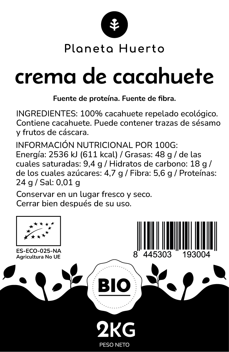 Manteiga de amendoim biológica Planeta Huerto 2kg