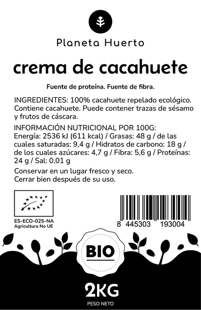 Manteiga de amendoim biológica Planeta Huerto 2kg