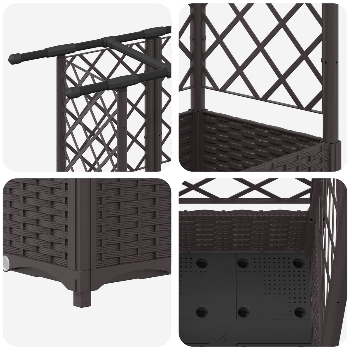 Cama Elevada Con Trellis Y Techo Marrón 124 X 40 X 121 Cm Pp_5