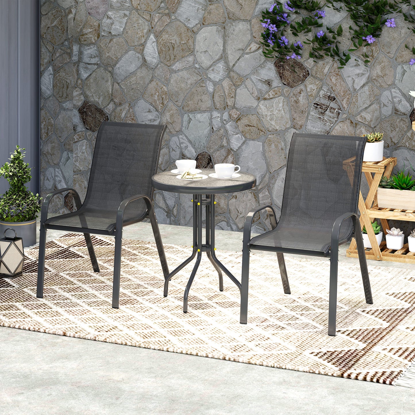 Outsunny Conjunto De Mesa Y Sillas De Terraza Exterior De 3 Piezas Negro_4