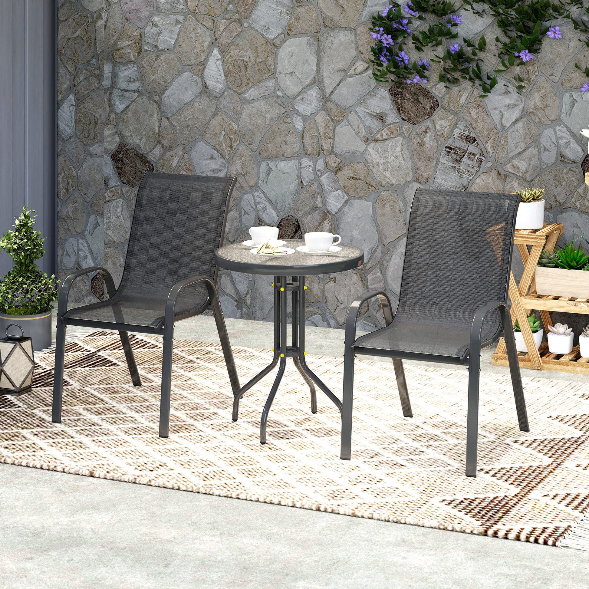 Outsunny Conjunto De Mesa Y Sillas De Terraza Exterior De 3 Piezas Negro_4