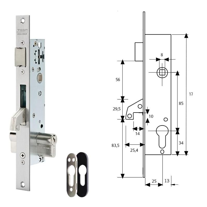 Cerradura Tesa 2240/25/3ni Con Escudo De Seguridad E190 Con Palanca Basculante Gancho Reforzado_0