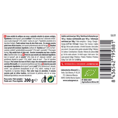 Creme de Avelã e Cacau teor reduzido de açúcar Naturgreen 200 g