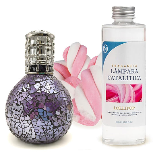Lámpara Catalítica Mosaico Azul Océano + Fragancia Aroma Lollipop 500 Ml - Elimina Malos Olores, Impurezas Y Perfuma_0