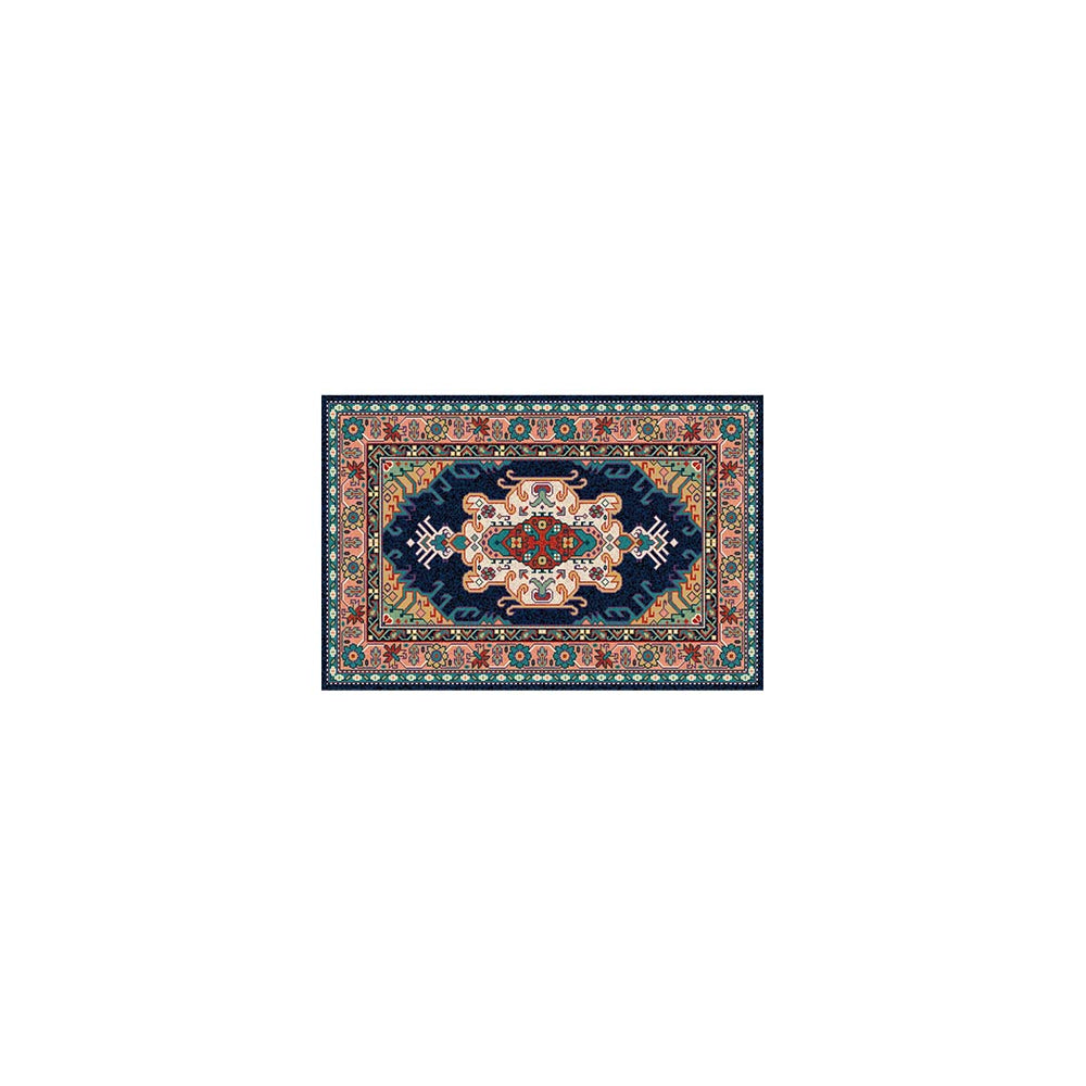 Alfombra De Salón De Terciopelo Suave Con Motivos Marroquíes Rojo Y Azul 80x120cm- Decoración- Mobiliario Doméstico_0