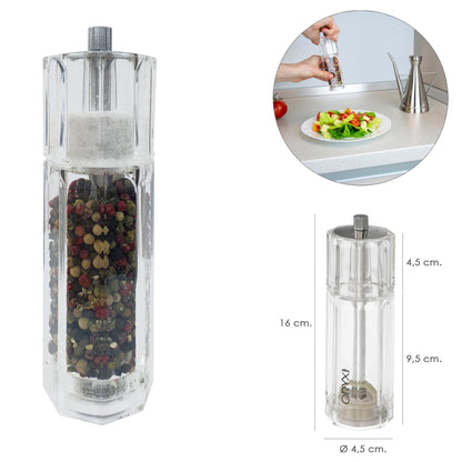 Salero / Molinillo Pimienta Acrílico 2 En 1 Salero Pimentero Ajustable Ø 4,5 X 16 Cm