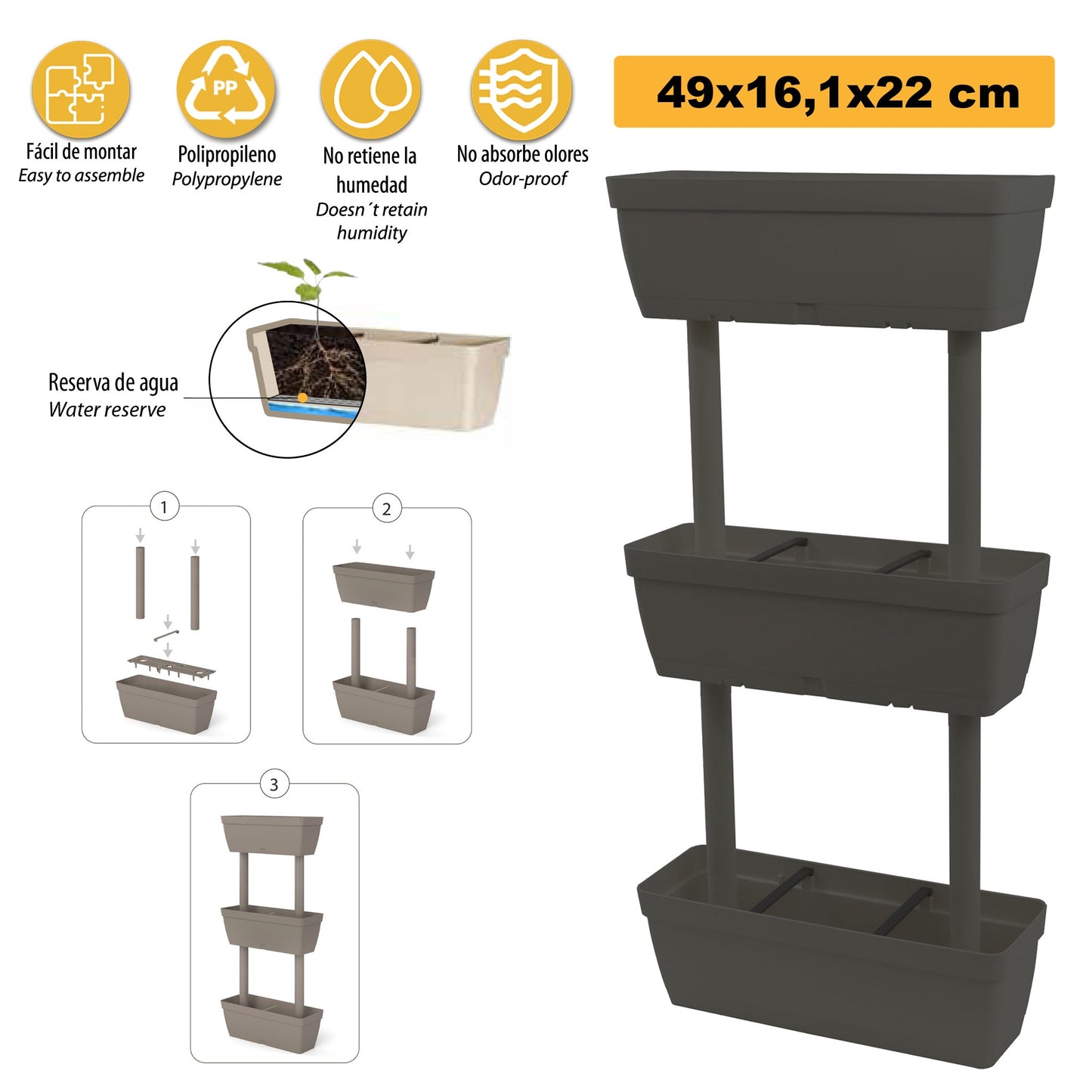 Macetero Vertical De Plástico 3 Niveles