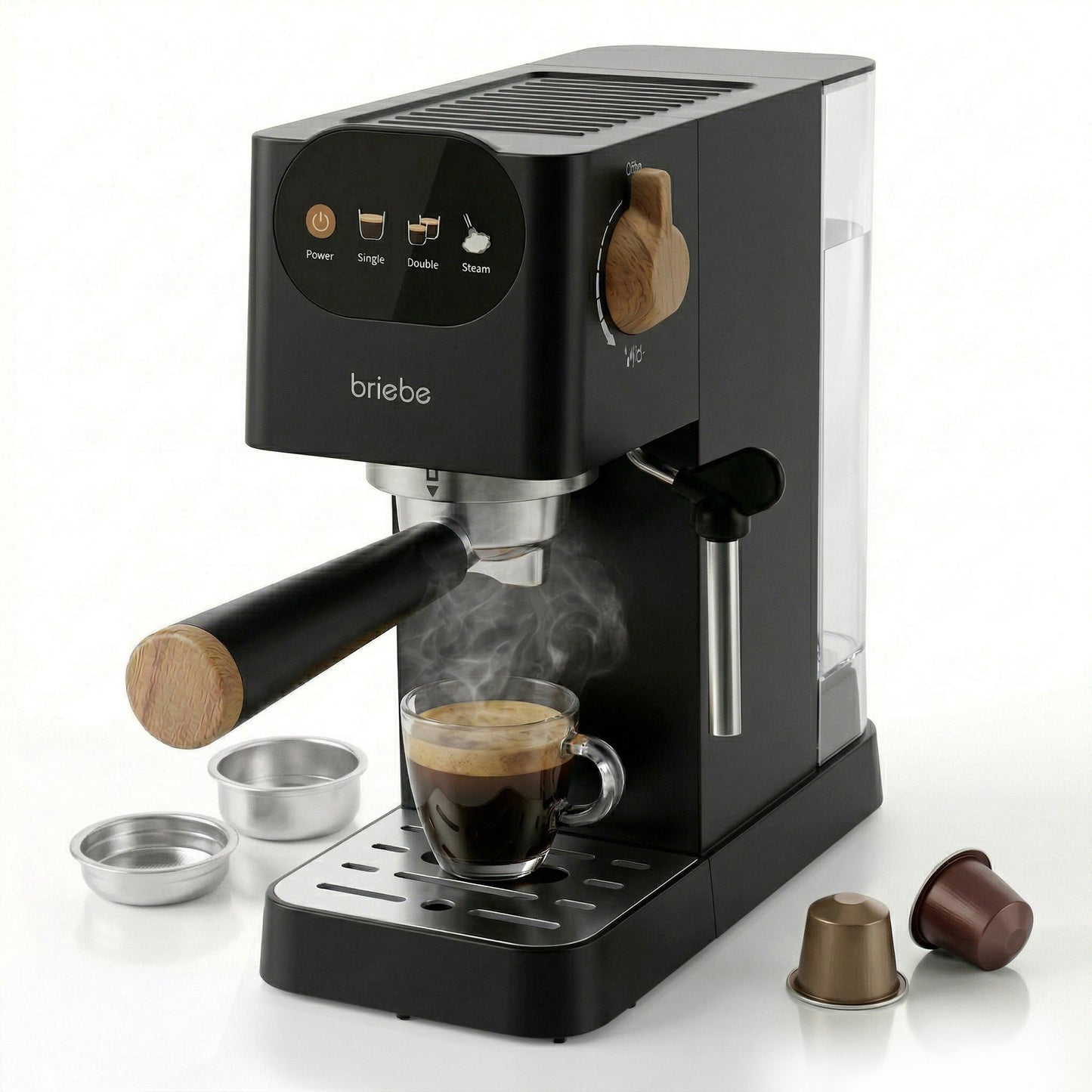 Briebe Nordic Cafetera Espresso 20 Bares Compatible Cápsulas Nespresso Y Café Molido Espumador Leche, Ec1180blk,negro_0