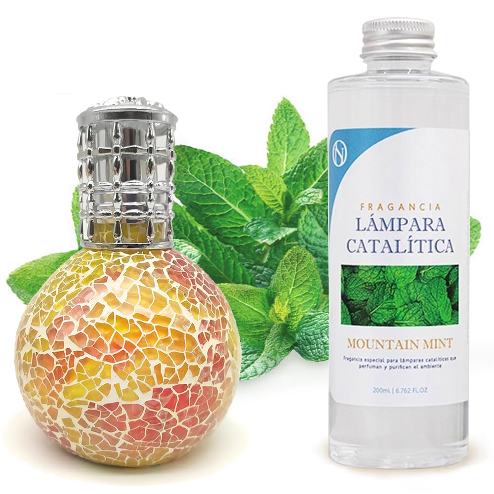 Lámpara Catalítica Mosaico Bicolor + Aroma Mountain Mint 500ml - Elimina Malos Olores, Impurezas Y Perfuma_0