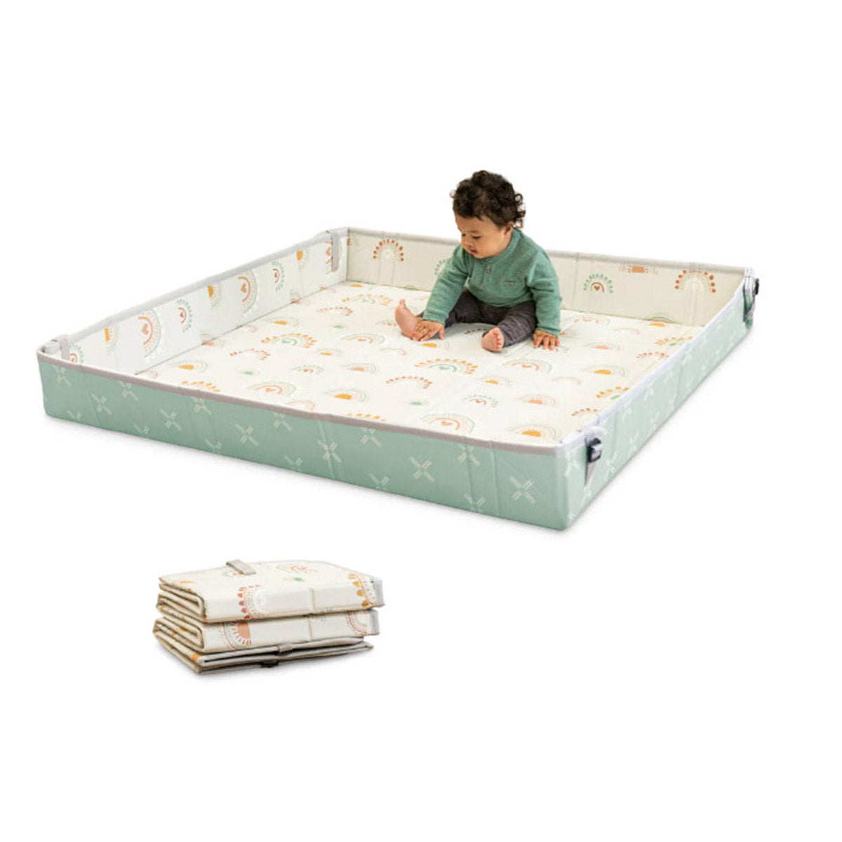 Infantino Alfombra Juegos Plegable, Acolchada , 147cm, Reversible, Lavable, Arcoiris_0