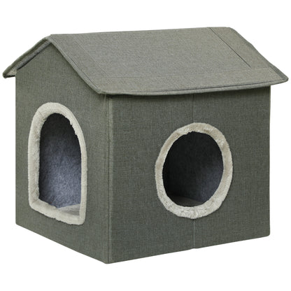 Pawhut Casa Para Gatos Con 2 Puertas Y Cojín Lavable 39x43,5x40,5 Cm Gris_0
