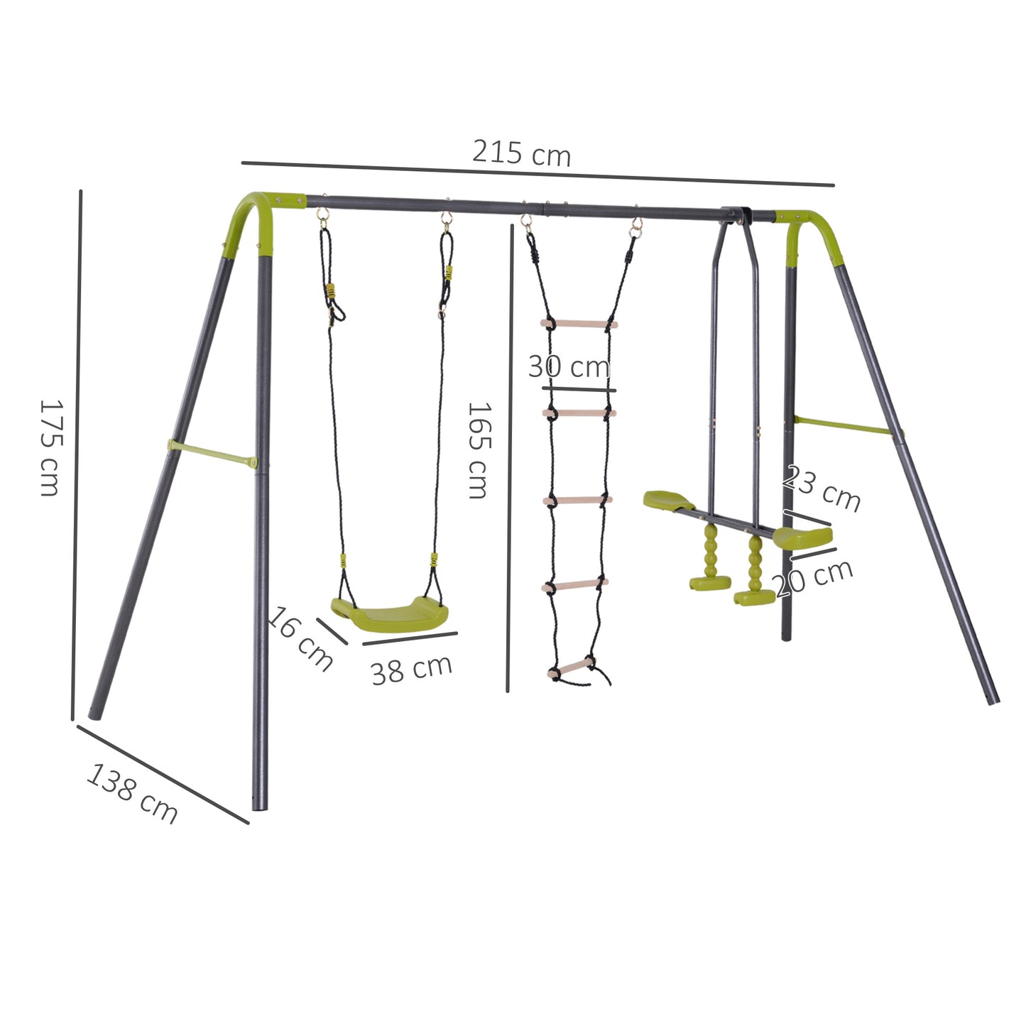 Homcom 3 En 1 Columpio De Metal Para Niños +3 Años 295x138x175 Cm Verde Y Gris_2