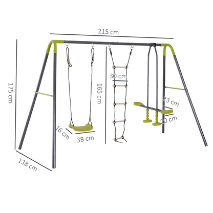 Homcom 3 En 1 Columpio De Metal Para Niños +3 Años 295x138x175 Cm Verde Y Gris_2