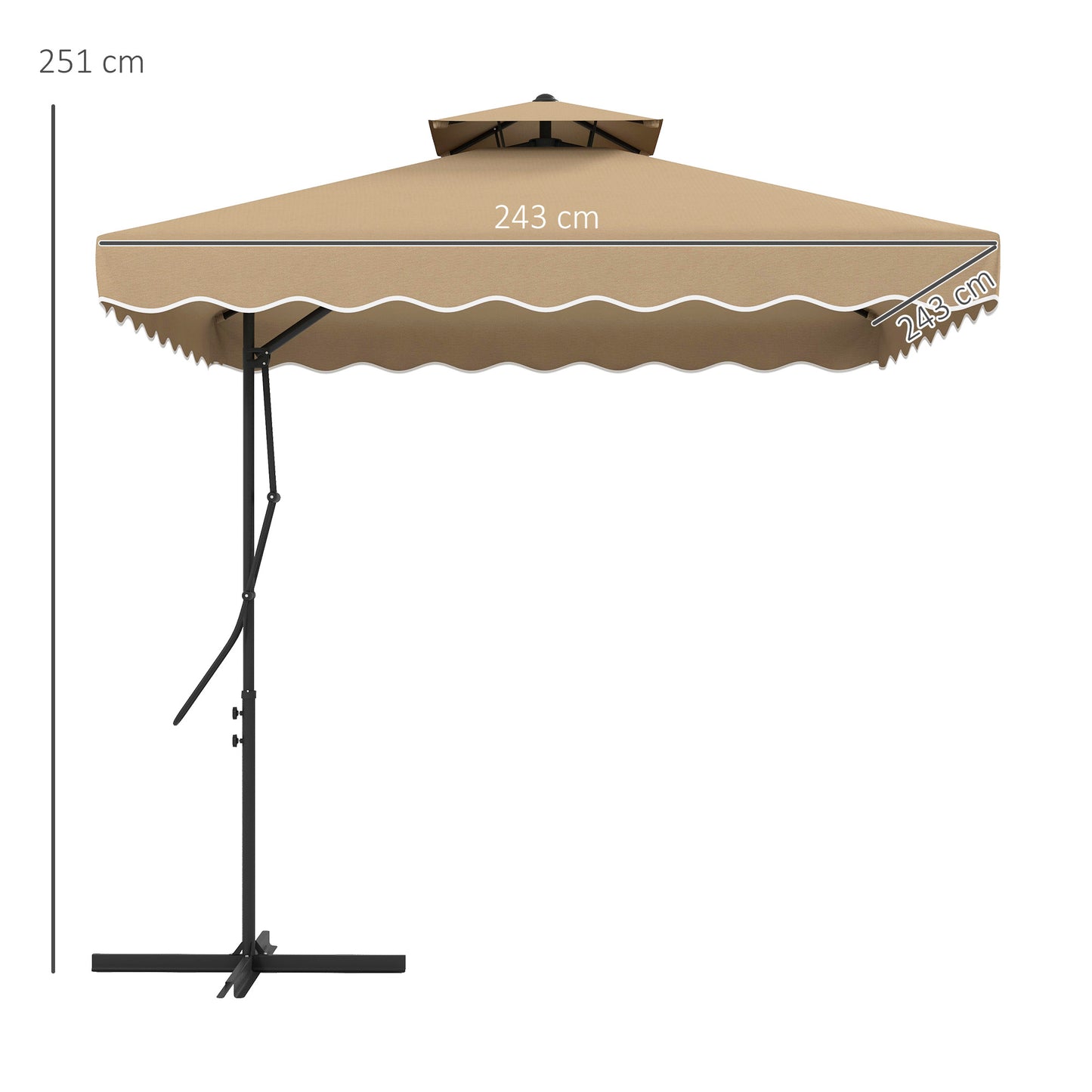 Outsunny Sombrilla Terraza Exterior De 2,5 M Con Manivela Techo Doble Caqui_2