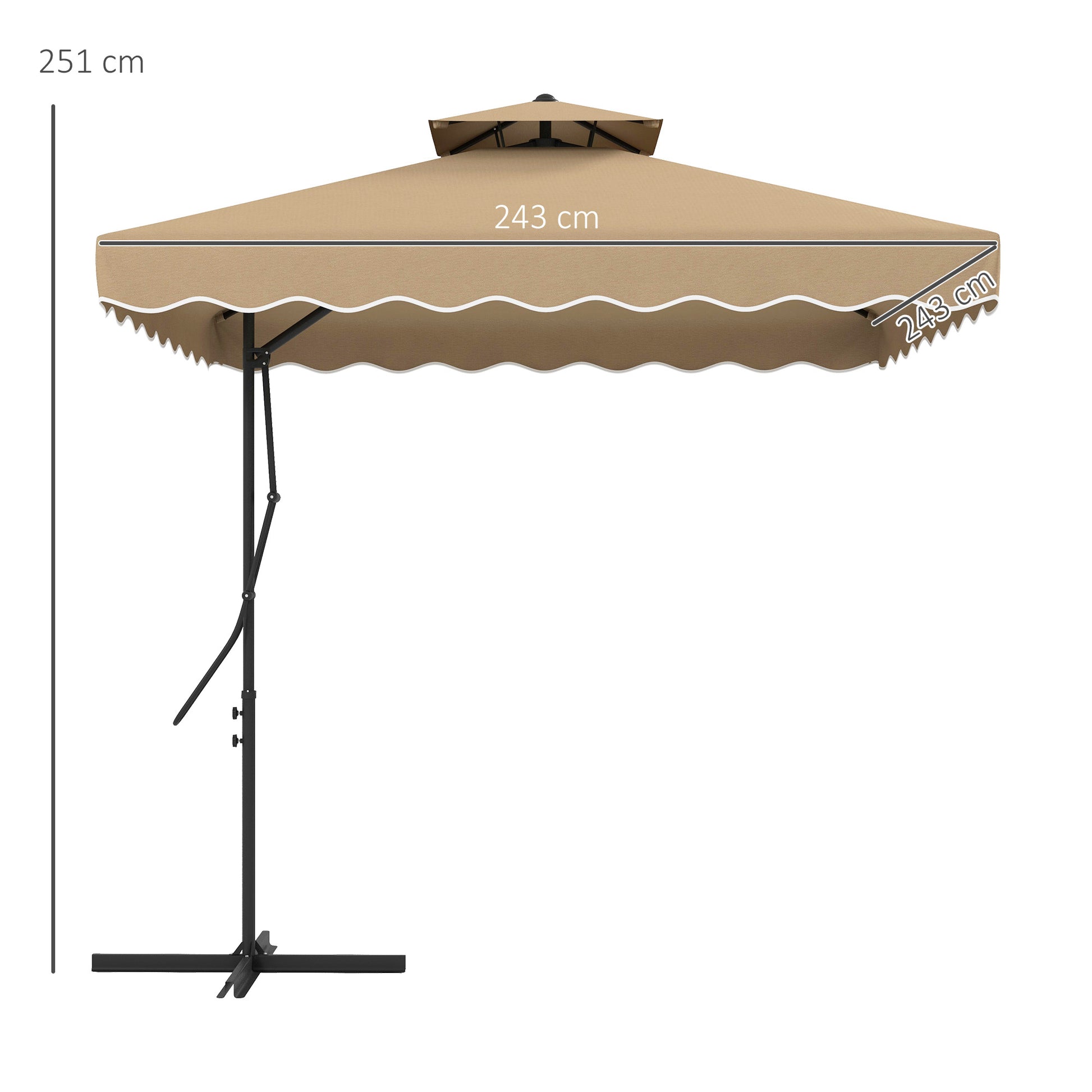 Outsunny Sombrilla Terraza Exterior De 2,5 M Con Manivela Techo Doble Caqui_2