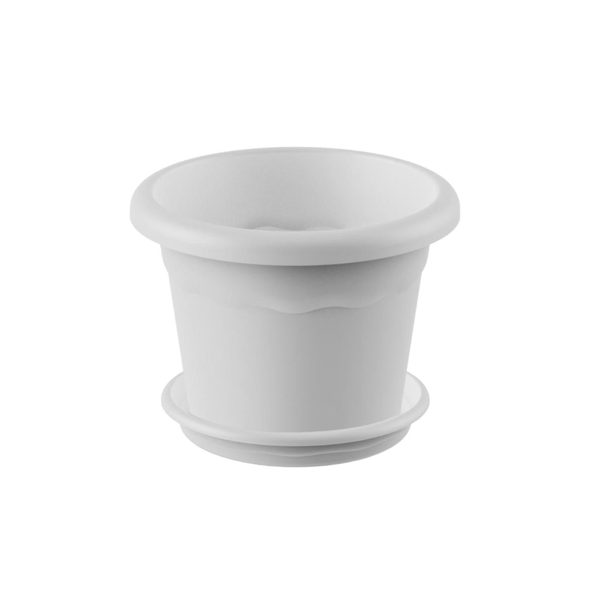 Vaso redondo Terra com pires branco embalagem 20 x 15 cm