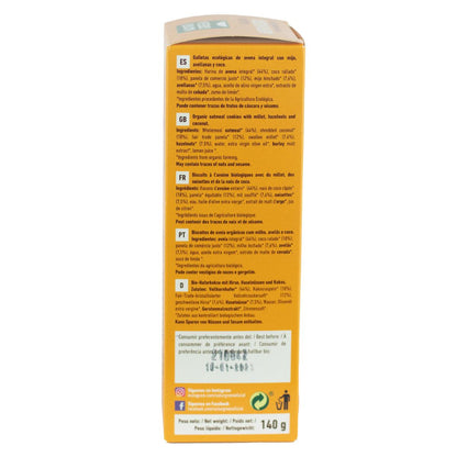 Bolachas de Aveia Integral Vegan com Milho, Avelãs e Coco Bio Naturgreen 140 g
