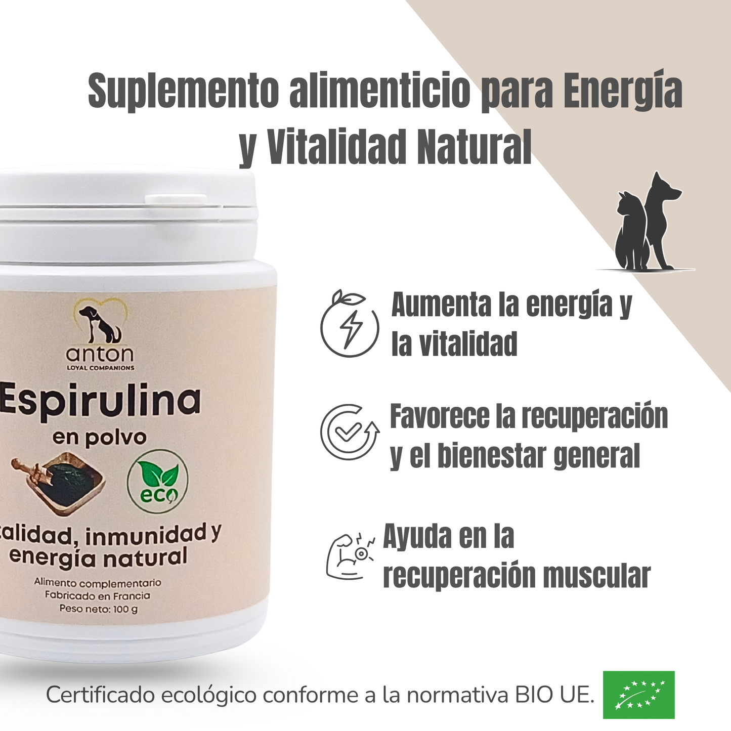 Suplemento natural para perros y gatos – Espirulina ECO Vitalidad & Defensas 100 g