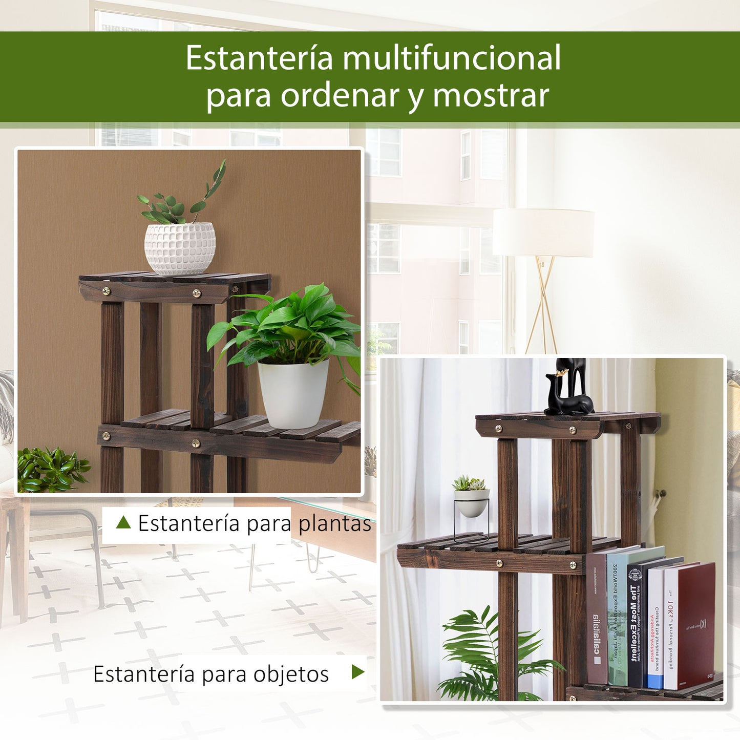Outsunny Estantería Para Plantas De 4 Niveles Con Ruedas 123,5x33x80 Cm Marrón_5