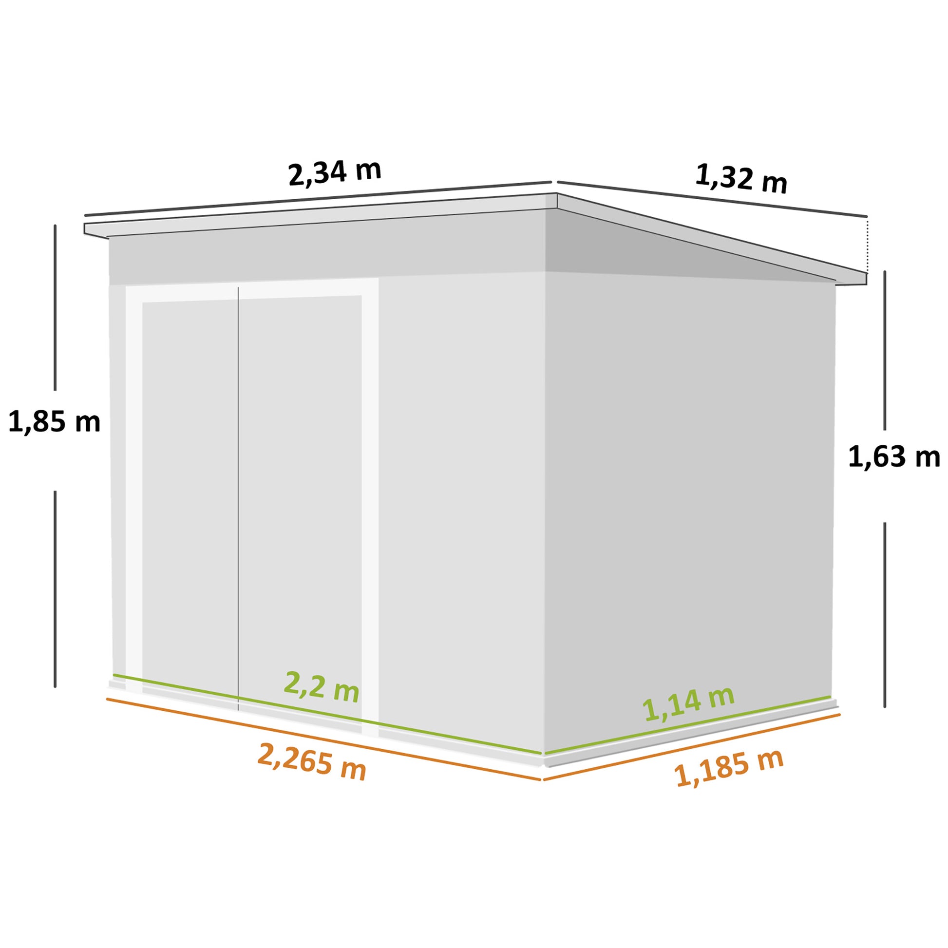 Outsunny Caseta De Jardín Exterior 2,7 M² 234x132x185 Cm Triple Puerta Gris_2