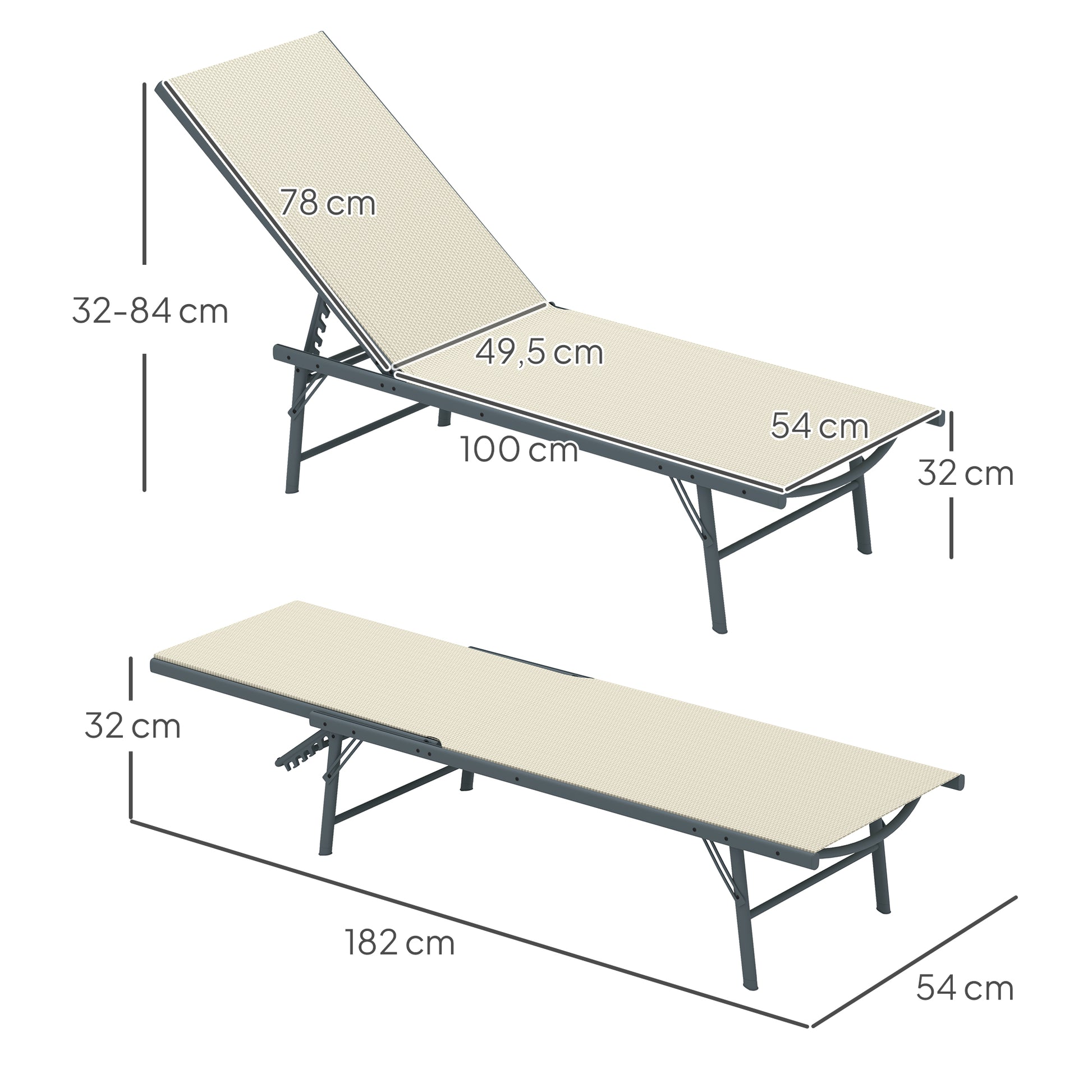 Outsunny Pack De 2 Tumbonas Jardín Exterior 164x54x84 Cm Crema_2