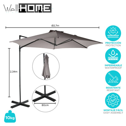 Well Home - Sombrilla Colgante Push Up Ø270cm Topo Con Base De Acero Cruzado_1