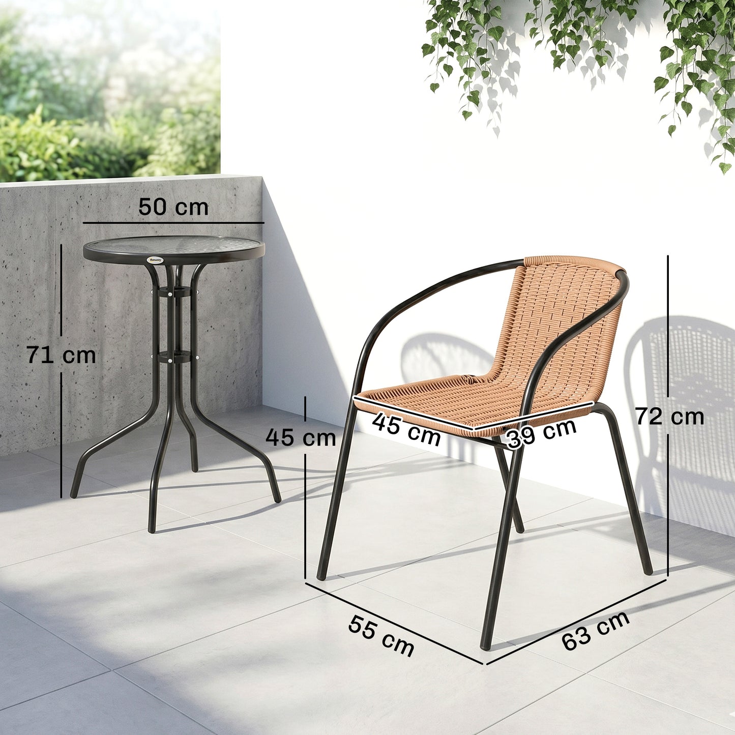 Outsunny Conjunto De Mesa Y 2 Sillas De Jardín De 3 Piezas Marrón_2