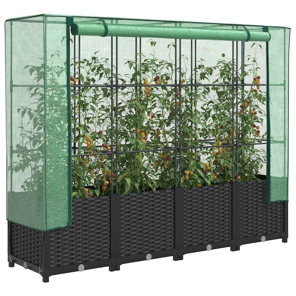 Jardinera Elevada Con Cubierta De Invernadero Aspecto Ratán 160x40x138 Cm_1