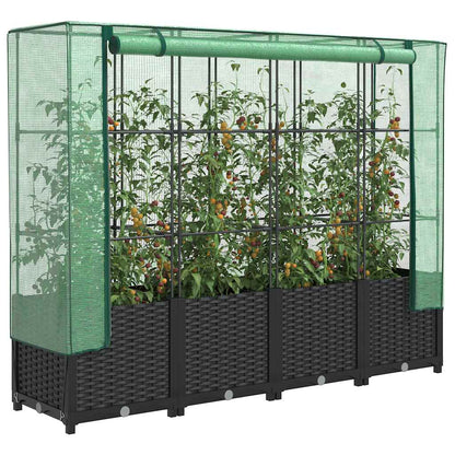 Jardinera Elevada Con Cubierta De Invernadero Aspecto Ratán 160x40x138 Cm_1