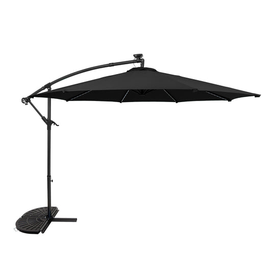 Parasol Excéntrico Led De 3 M Con Base De Medio Abanico – Negro_0