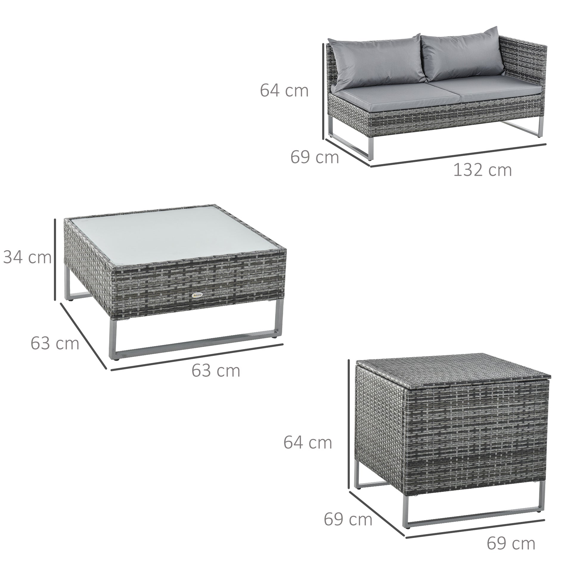 Outsunny Set Muebles De Jardín 4 Piezas De Ratán 2 Sofá Doble 2 Mesa Gran_2
