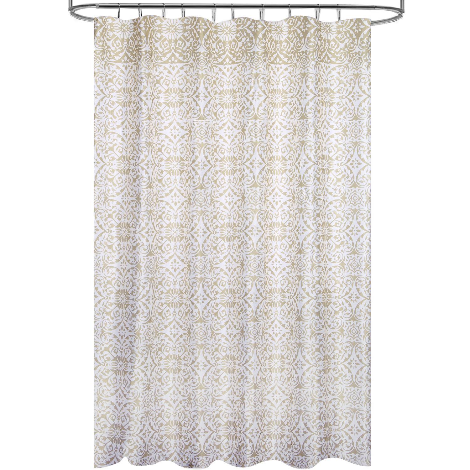Cortina Ducha Tela Geometria Rosoni 180 X 200 Cm. Cortina Baño, Cortina Tela Impermeable Con Anillas_0