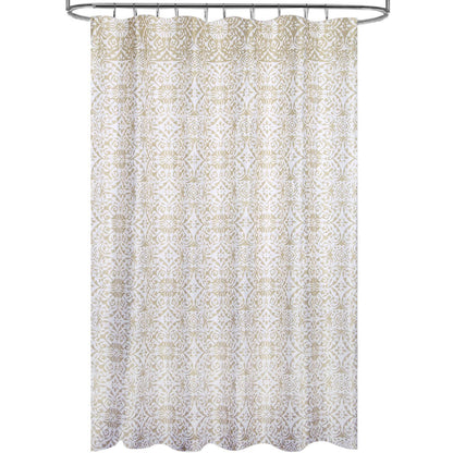 Cortina Ducha Tela Geometria Rosoni 180 X 200 Cm. Cortina Baño, Cortina Tela Impermeable Con Anillas_0