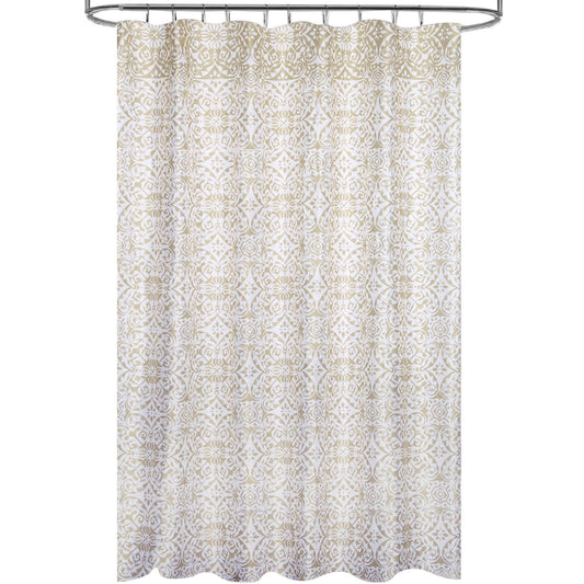 Cortina Ducha Tela Geometria Rosoni 180 X 200 Cm. Cortina Baño, Cortina Tela Impermeable Con Anillas_0