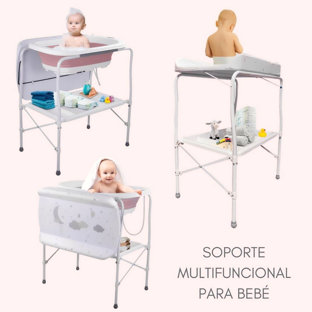 Bathby | Bañera Bebé 5 En 1 Plegable Con Soporte, Cambiador, Bandejas, Desagüe (rosa Standard)_3